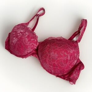 Victoria's Secret Angels Push Up Bra 36C Pink Lace Underwire Padded